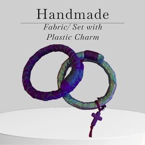 Purple and Green Fabric Bracelets with Charm